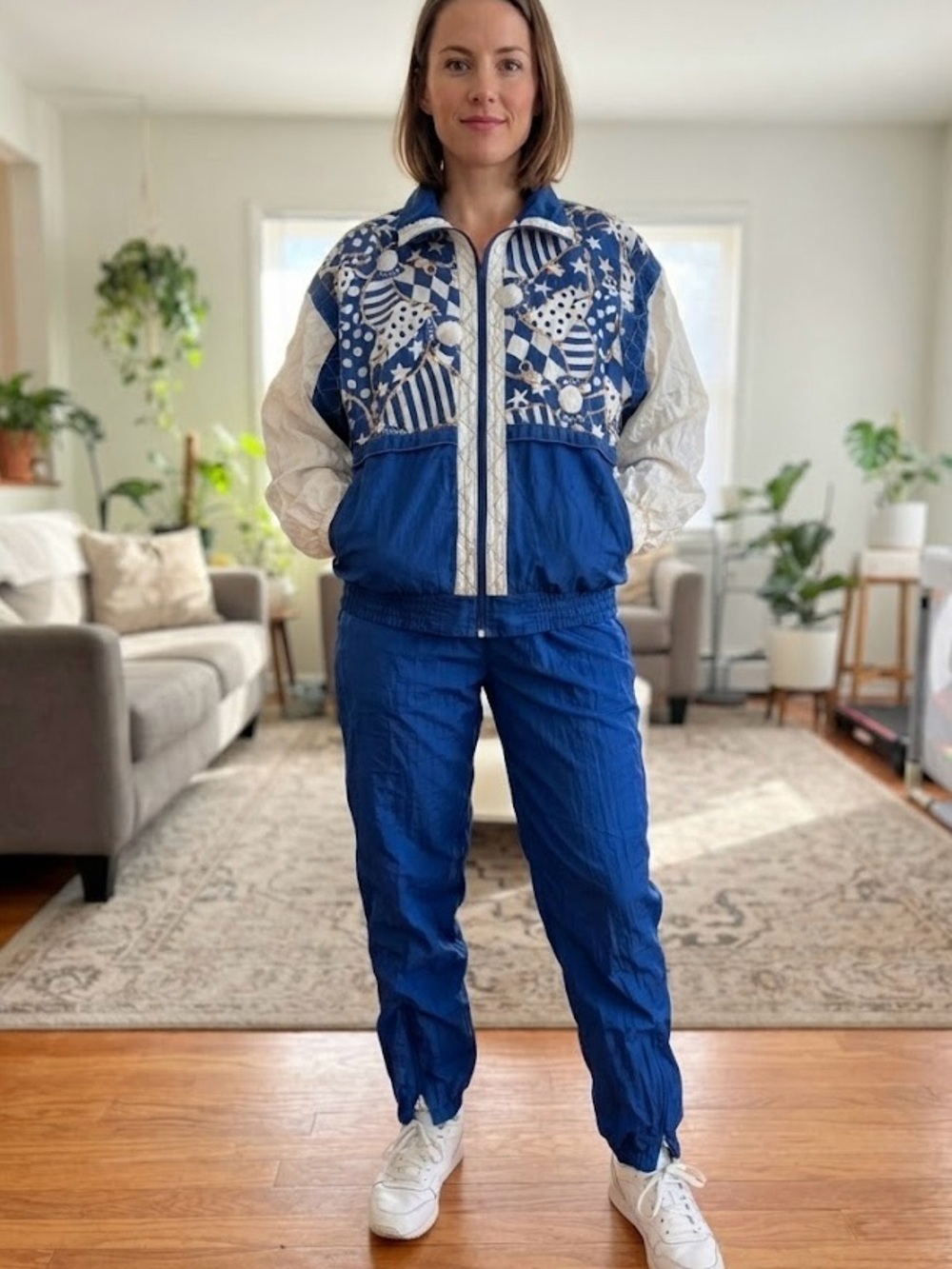 Lavon Vintage Blue White Patterned Tracksuit Nautical Star Gold Rope Marina L